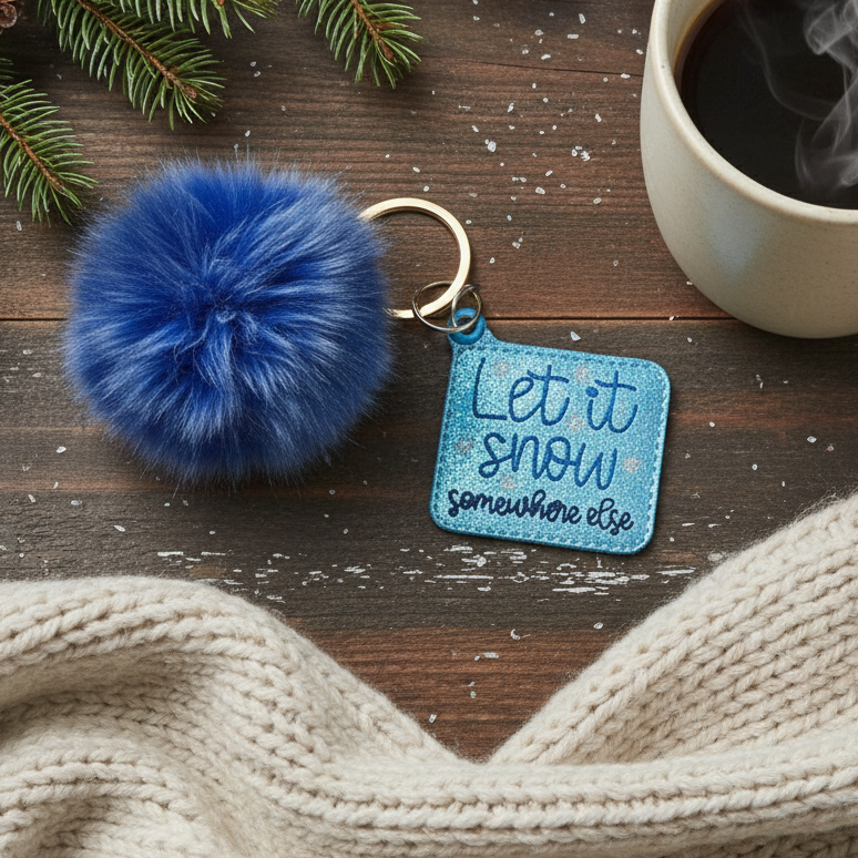 Let it Snow Somewhere Else Pom Pom Keychain