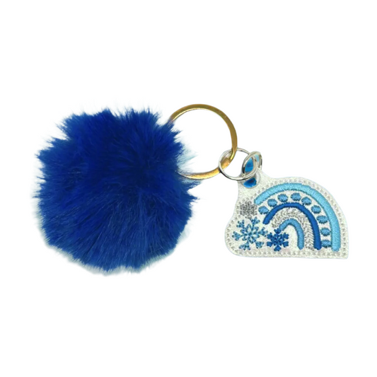 Winter Rainbow Pom Pom Keychain