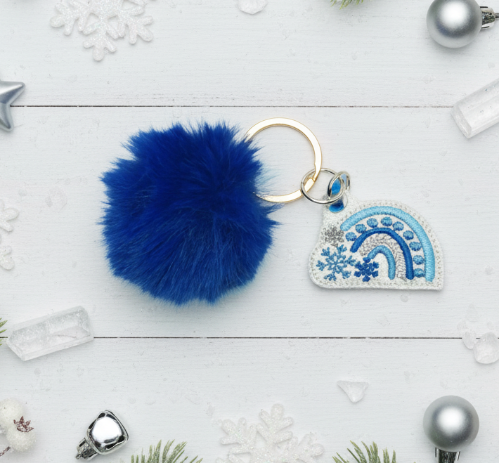 Winter Rainbow Pom Pom Keychain