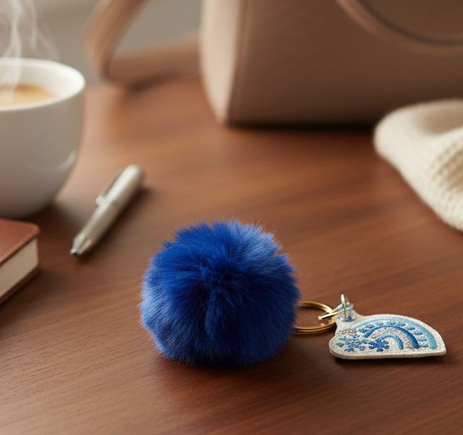 Winter Rainbow Pom Pom Keychain