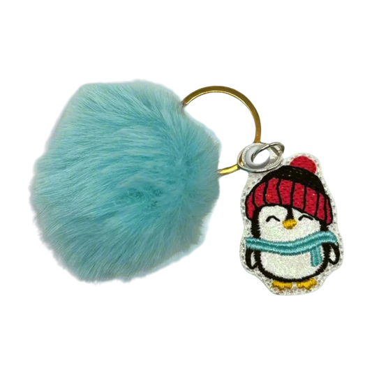 Winter Penguin Pom Pom Keychain