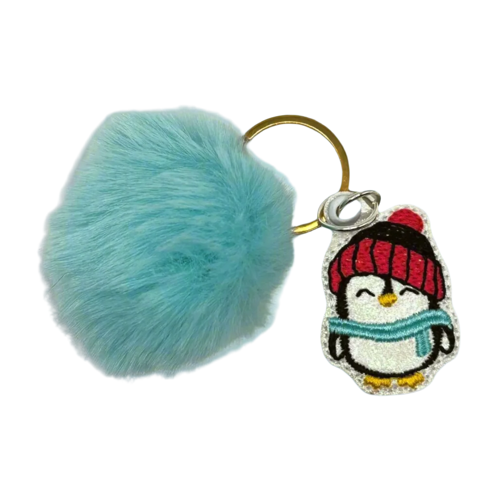 Winter Penguin Pom Pom Keychain