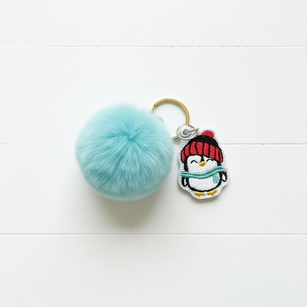 Winter Penguin Pom Pom Keychain, handmade keychain