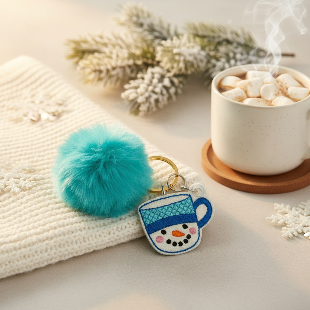 Snowman Mug Pom Pom Keychain