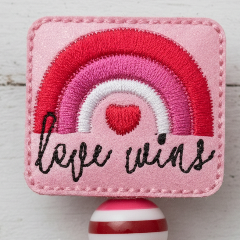 Rainbow Love Wins Badge Reel, handmade retractable ID badge reel - view 2