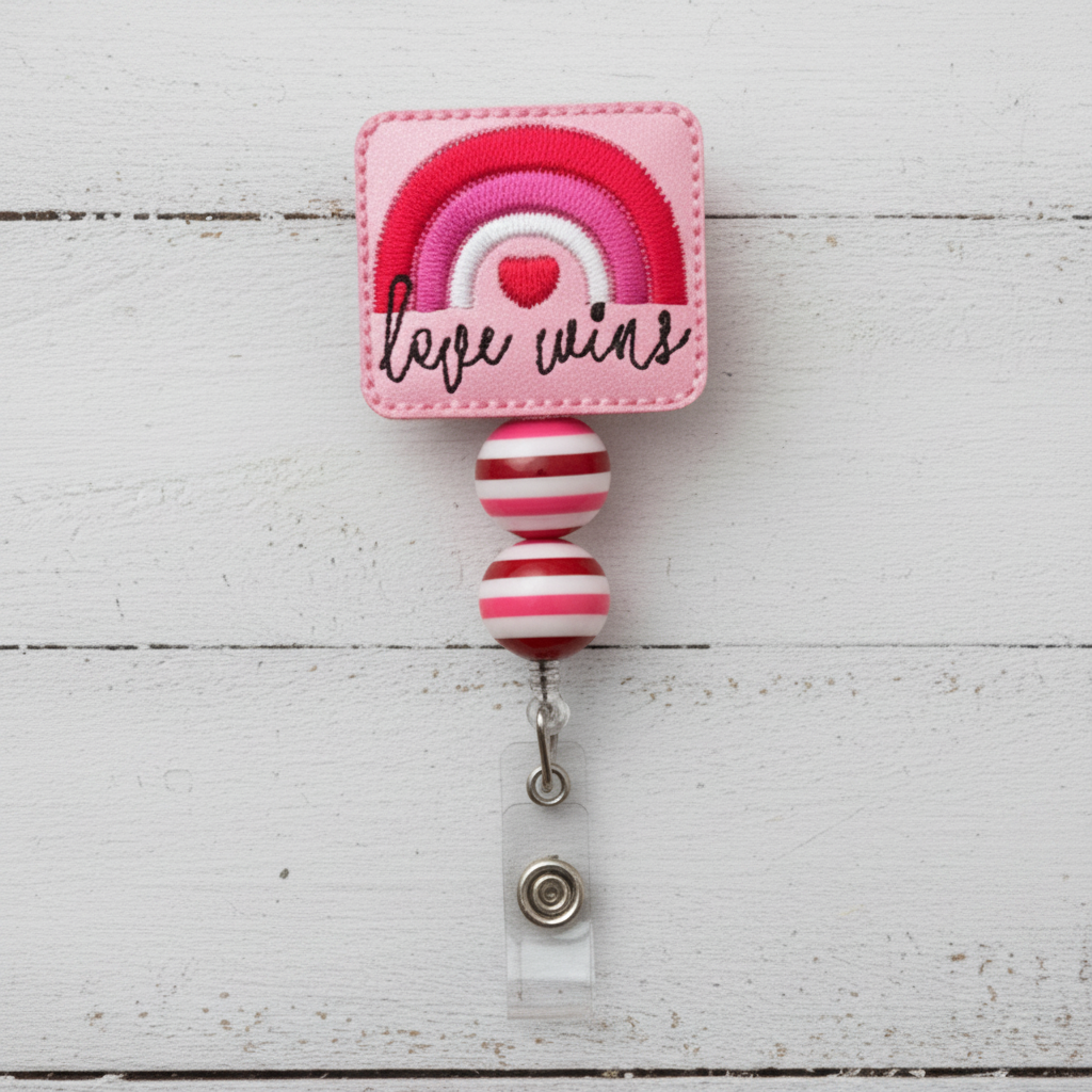 Rainbow Love Wins Badge Reel, handmade retractable ID badge reel