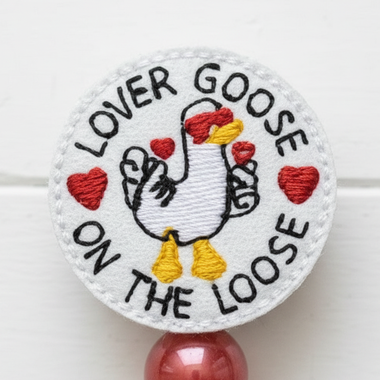 Love Goose on the Loose Badge Reel, handmade retractable ID badge reel - view 2