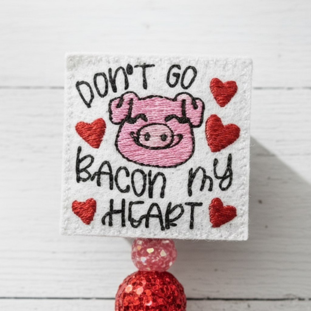 Don’t go Bacon My Heart Badge Reel, handmade retractable ID badge reel - view 2
