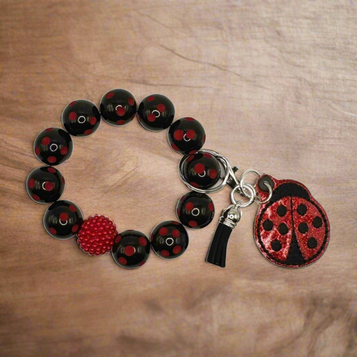 Ladybug Keychain with Beaded Wristlet