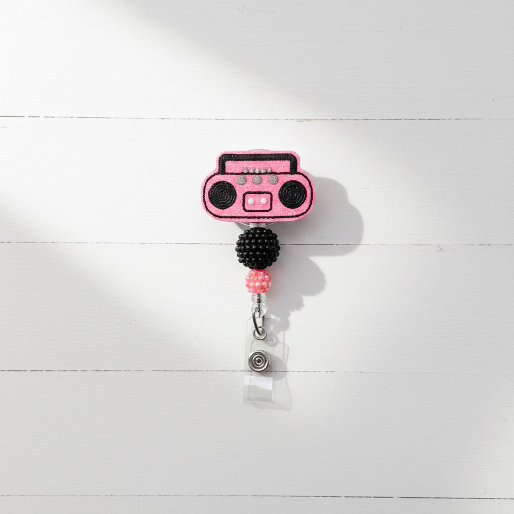 Pink Stereo Badge Reel