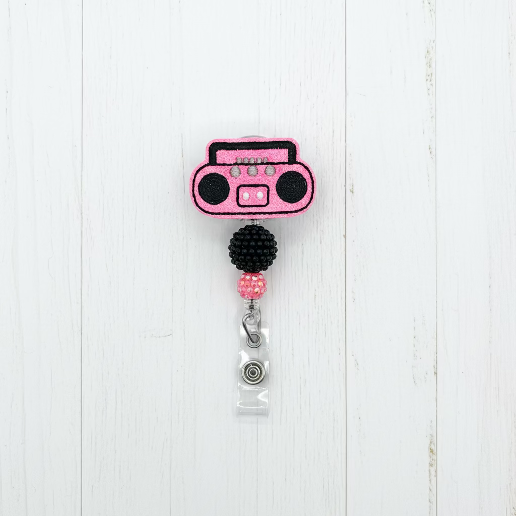 Pink Stereo Badge Reel