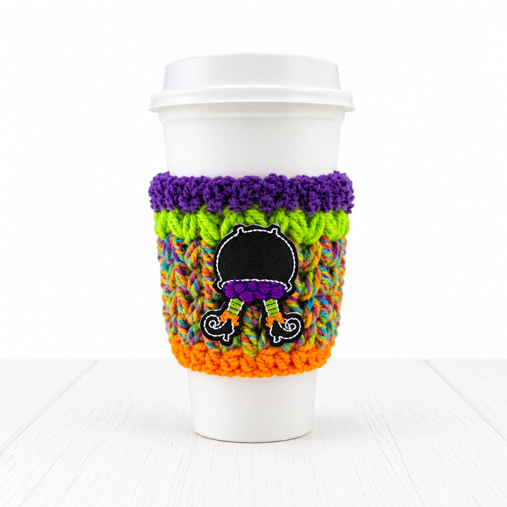 Witch Legs Halloween Coffee Cozy, handmade drink sleeve
