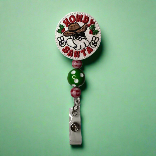 Howdy Santa Beaded Badge Reel