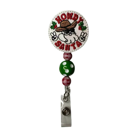 Howdy Santa Beaded Badge Reel