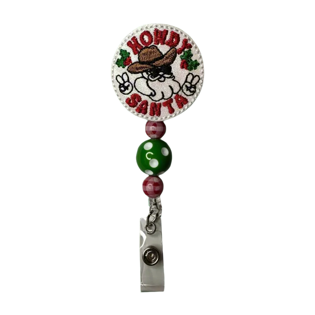 Howdy Santa Beaded Badge Reel