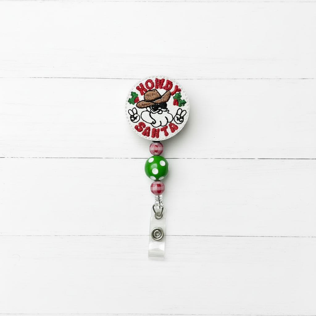 Howdy Santa Beaded Badge Reel