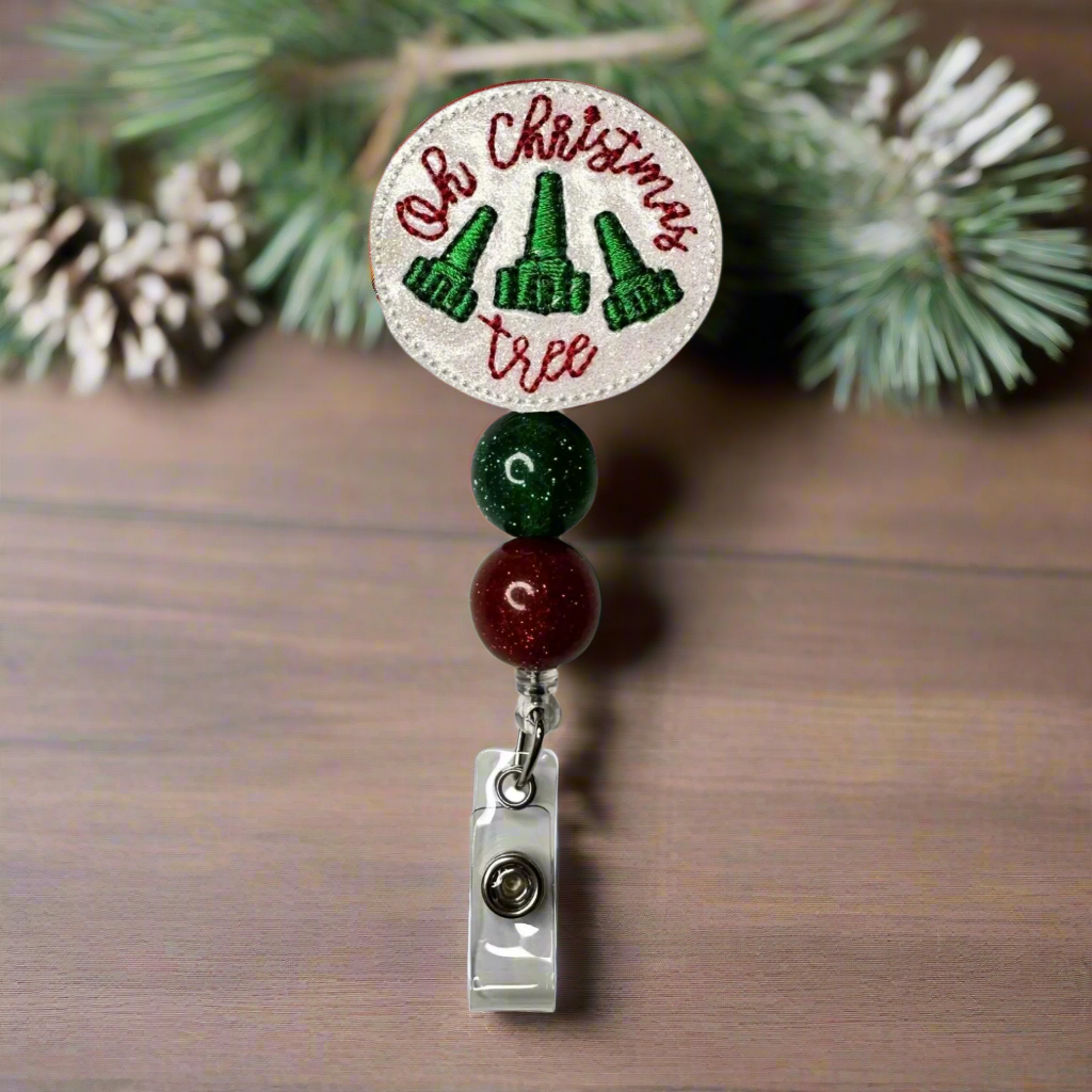 Oh Christmas Tree Beaded Badge Reel
