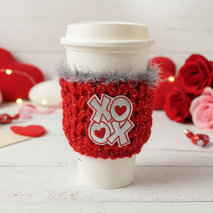 Silver XOXO Coffee Cozy Sleeve