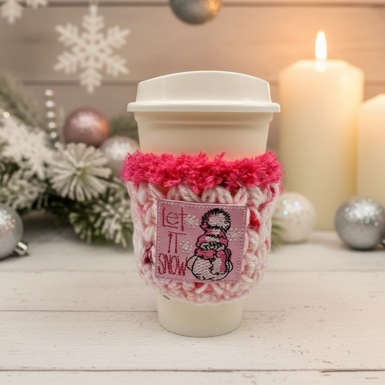 Let it Snow Snowman Coffee Cozy, handmade drink sleeve - view 2