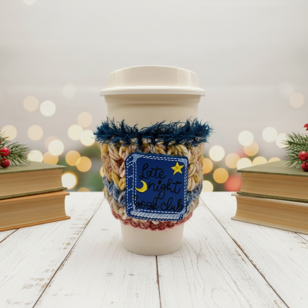 Late Night Book Club Coffee Cozy Sleeve, handmade drink sleeve