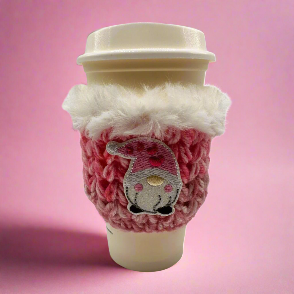 Pink Love Gnome Coffee Cozy