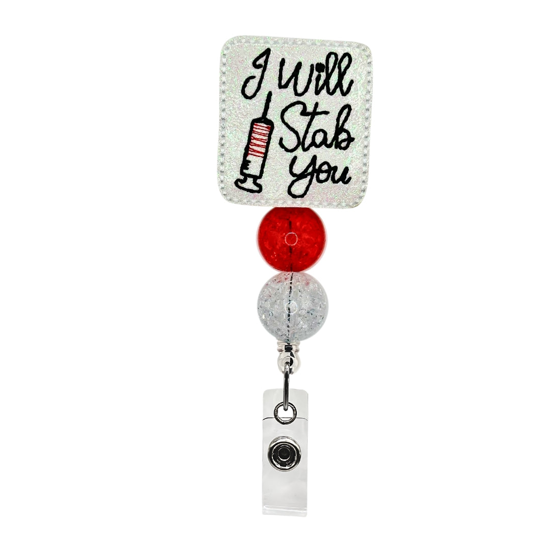 I Will Stab You Beaded Badge Reel