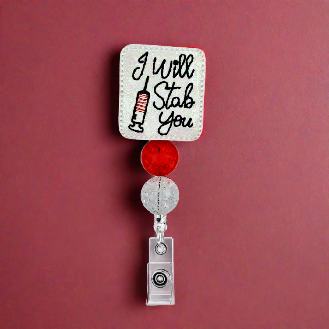 I Will Stab You Beaded Badge Reel
