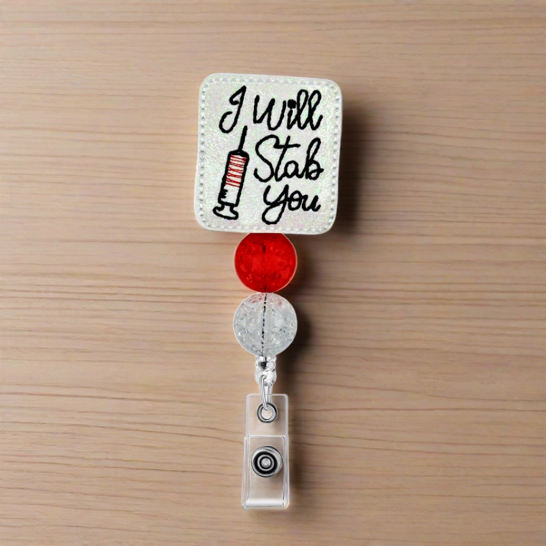 I Will Stab You Beaded Badge Reel