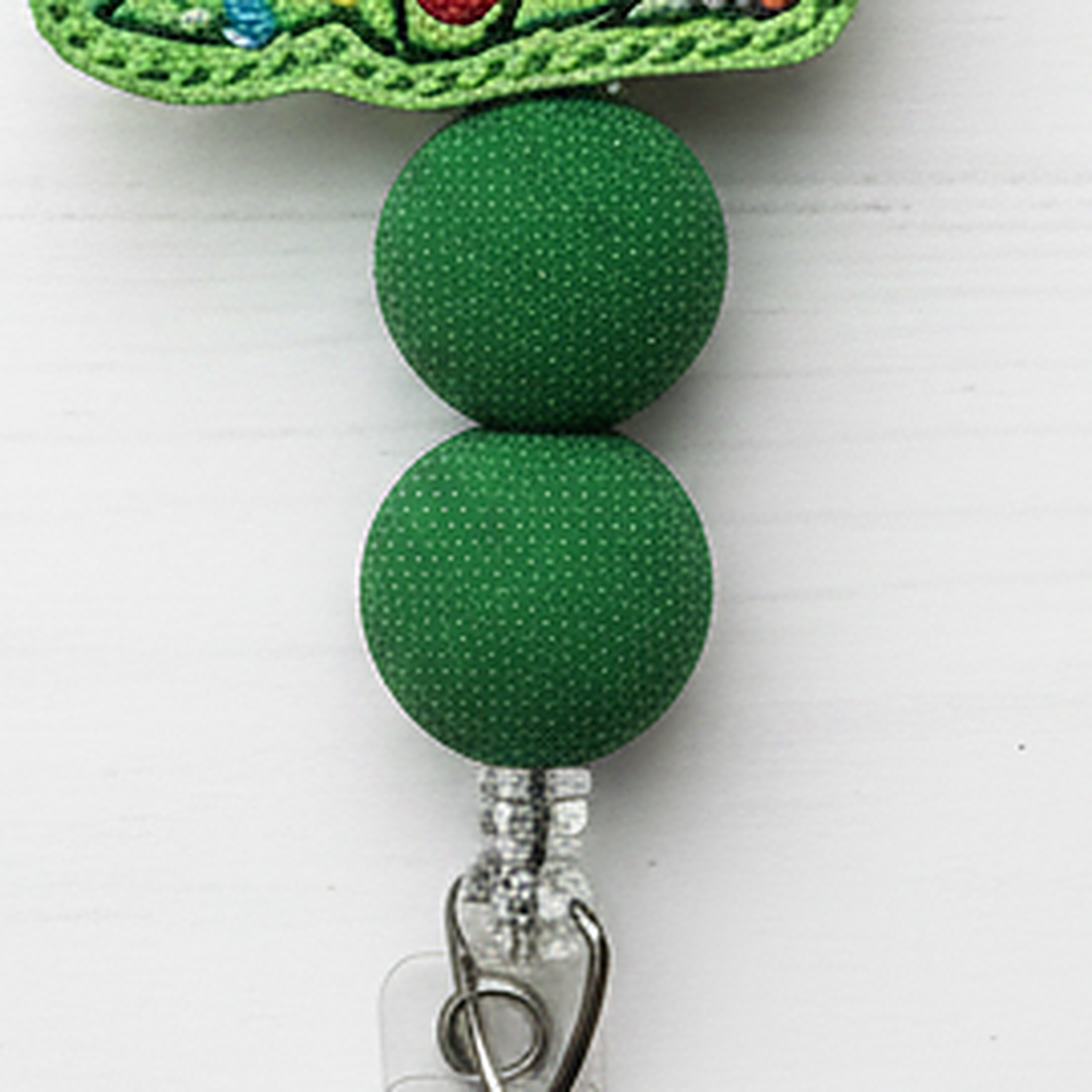 T-Rex with Christmas Lights Beaded Badge Reel