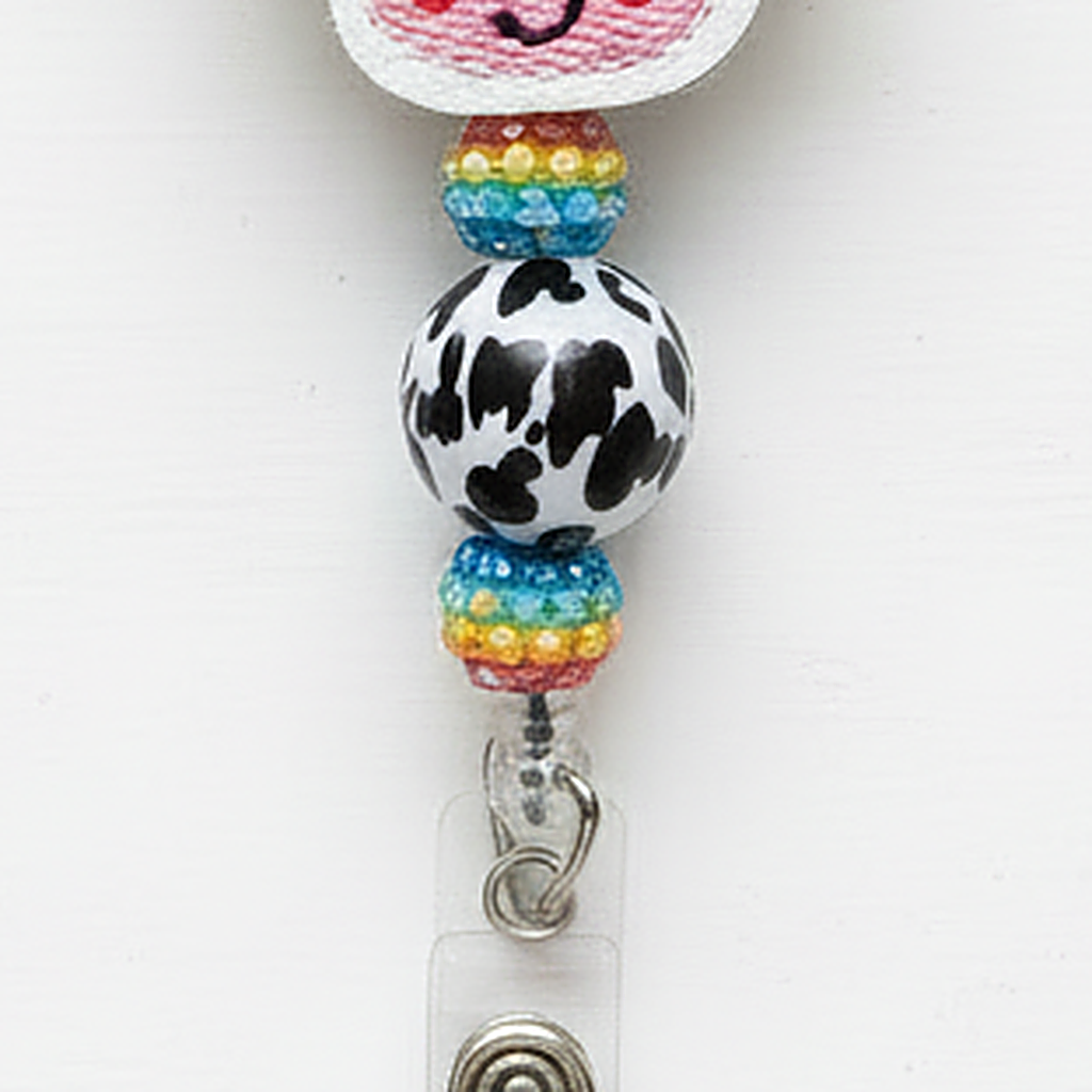 Cow Reindeer with Lights Beaded Badge Reel