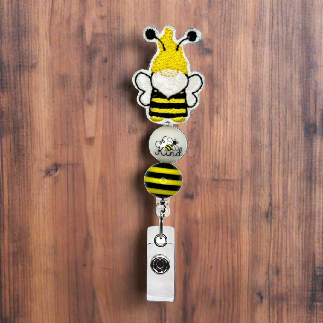Bee Gnome Beaded Badge Reel