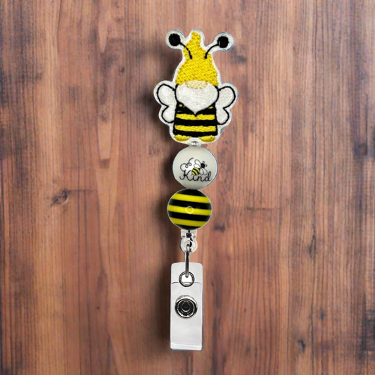 Bee Gnome Beaded Badge Reel