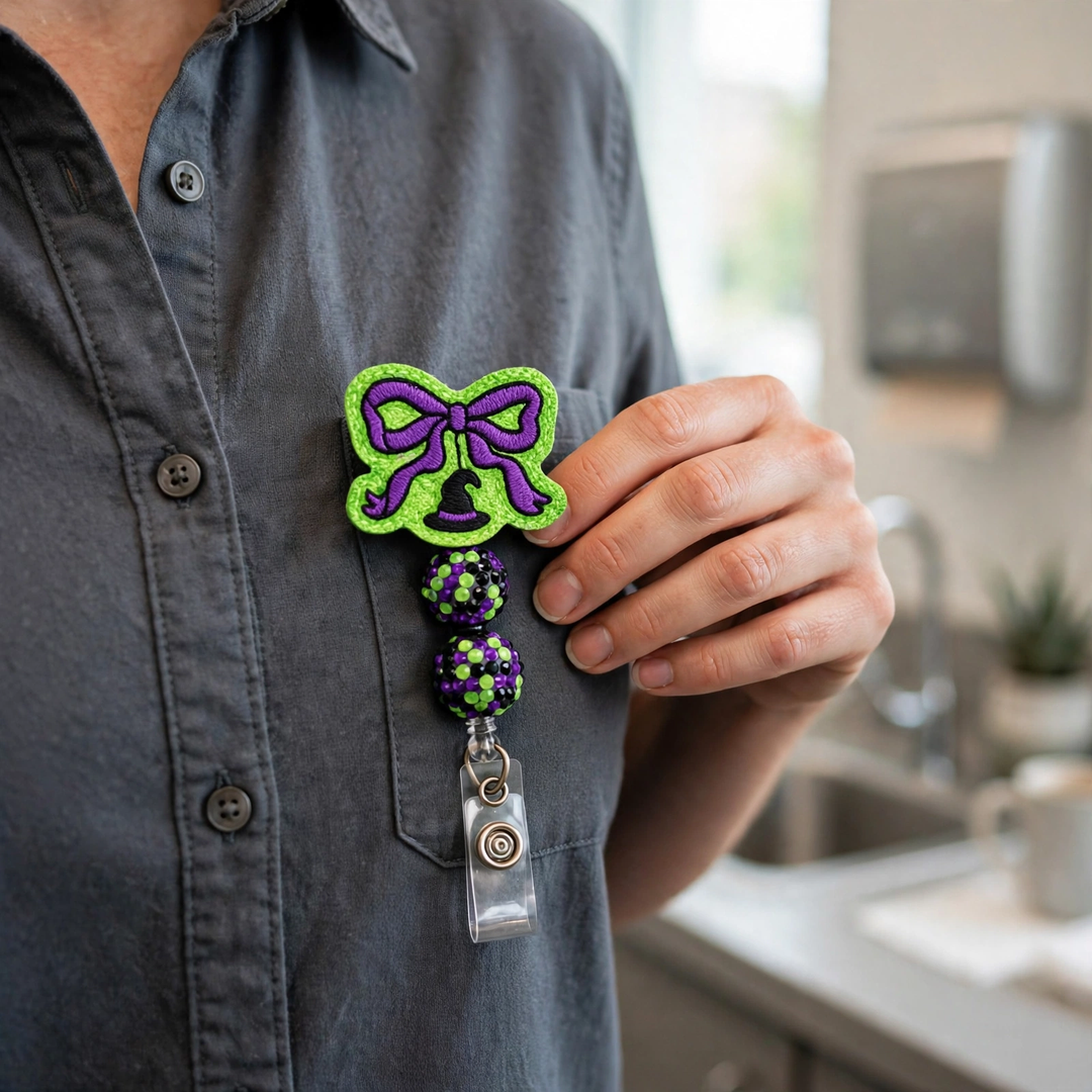 Bow with Witch Hat Halloween Badge Reel