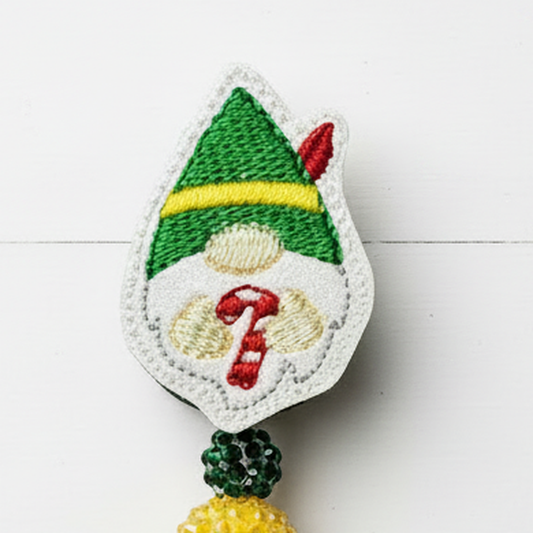 Candy Cane Gnome Beaded Badge Reel