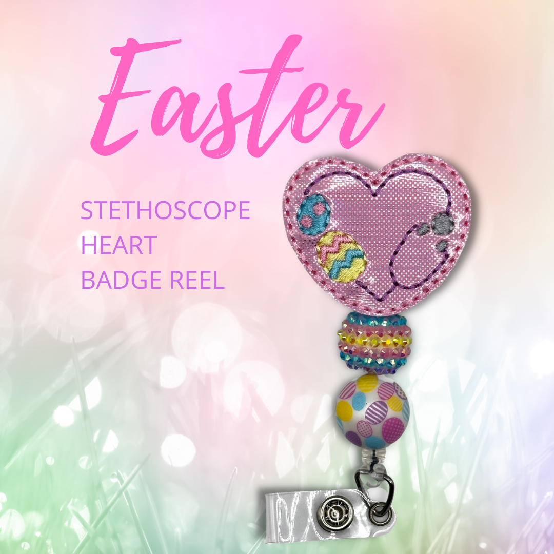 Easter Heart Stethoscope Beaded Badge Reel