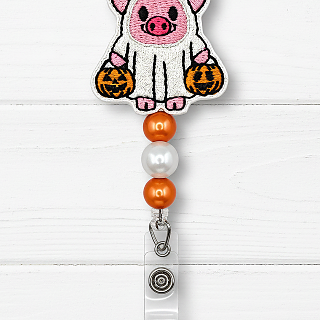 Ghost Pig Halloween Badge Reel