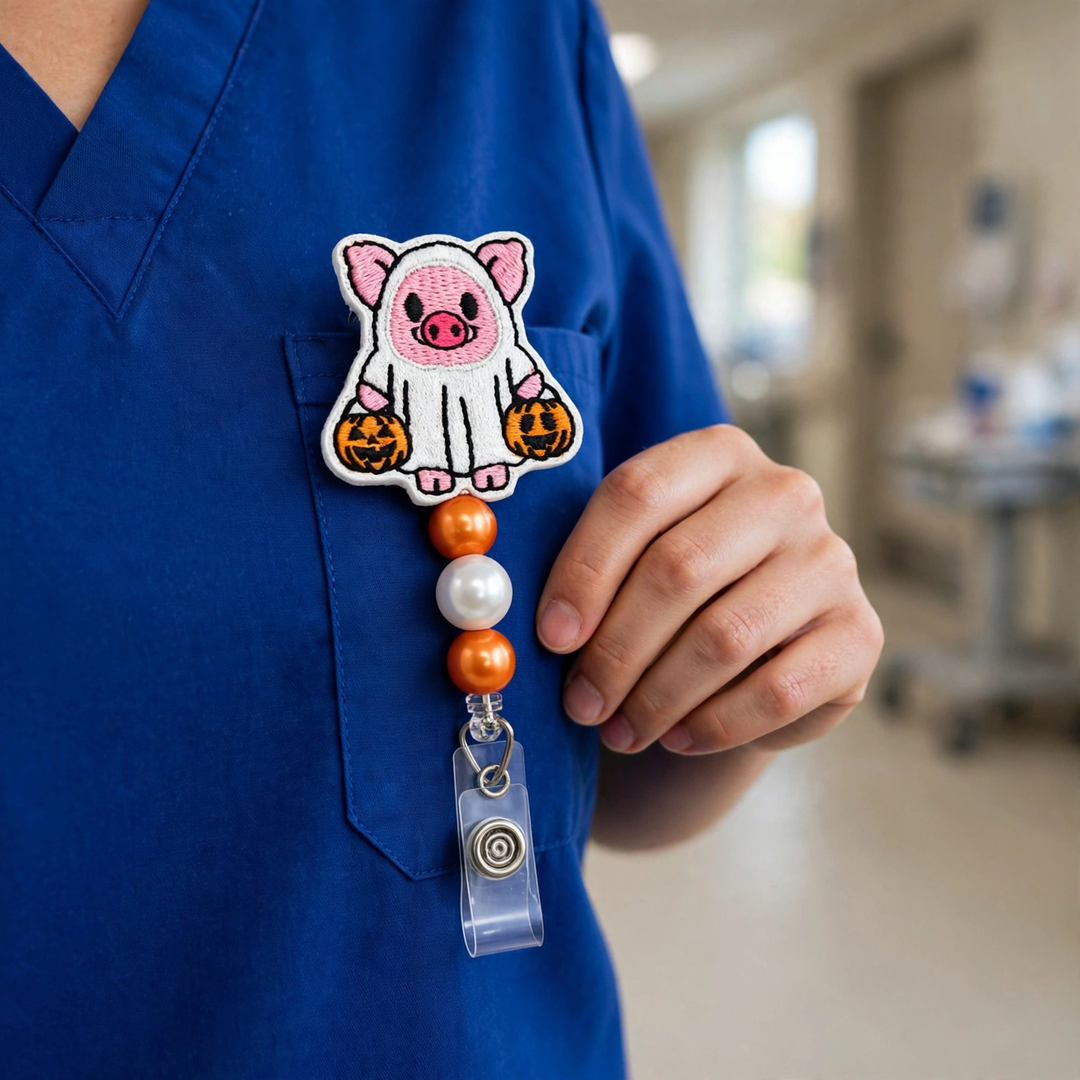 Ghost Pig Halloween Badge Reel