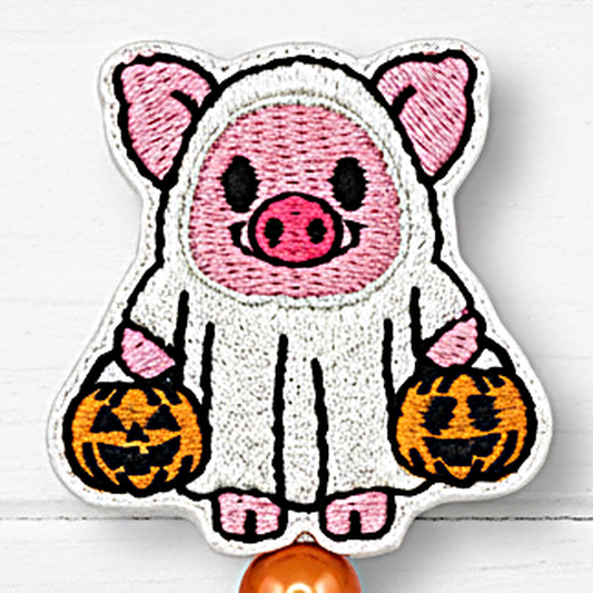 Ghost Pig Halloween Badge Reel