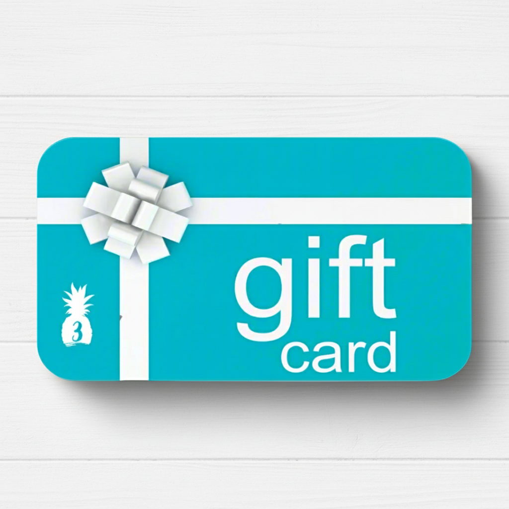 Blue gift card with a white bow on a light gray background
