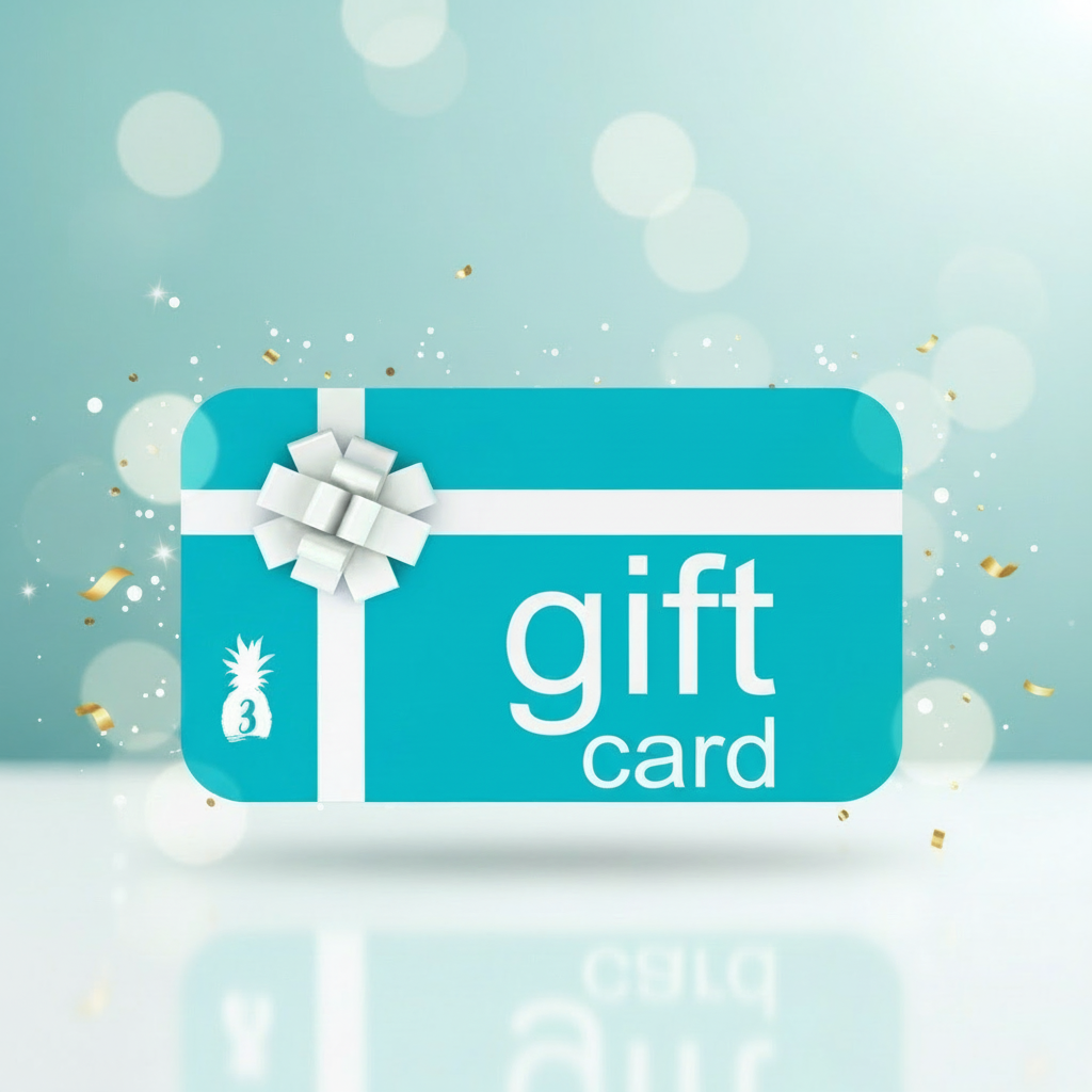 Blue gift card with a white bow on a light gray background