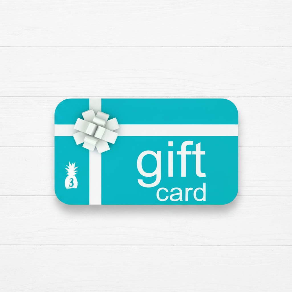 Blue gift card with a white bow on a light gray background