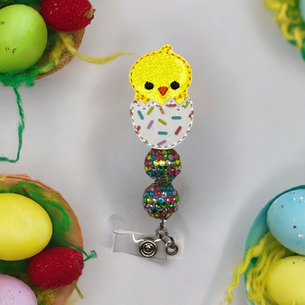 Chick in Egg Beaded Badge Reel