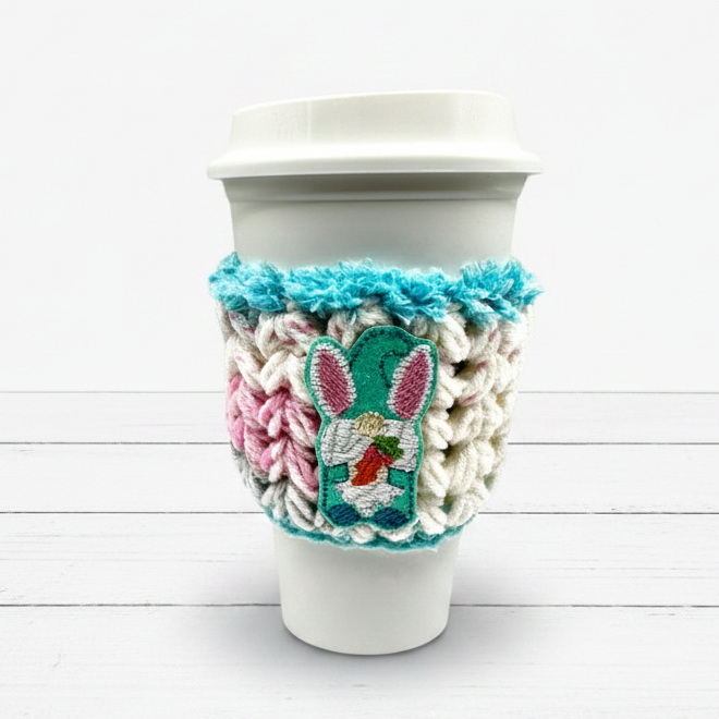 Blue Bunny Gnome Crocheted Coffee Cozy