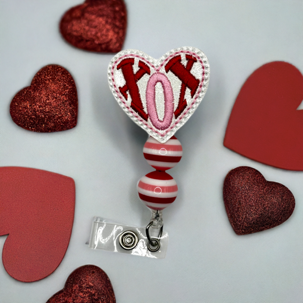 XOX Heart Beaded Badge Reel