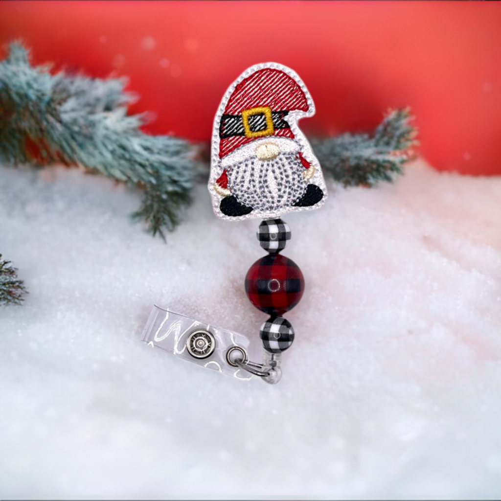 Santa Gnome Beaded Badge Reel