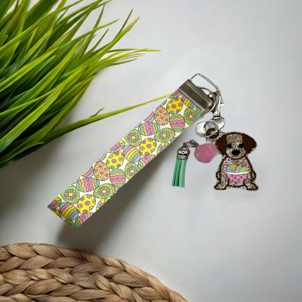 Dog with Easter Basket Keychain and Wristlet
