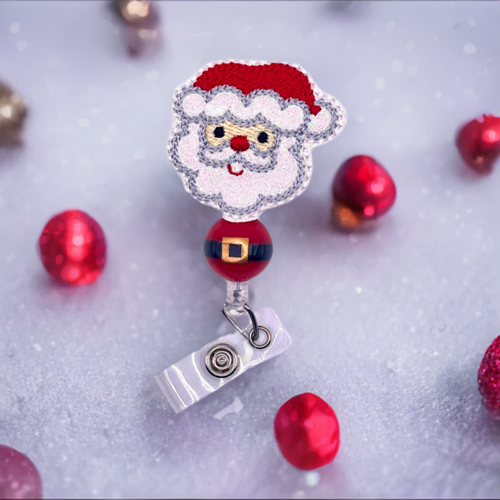 Santa Head Beaded Badge Reel