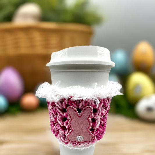 Pink Bunny Crocheted Coffee Cozy
