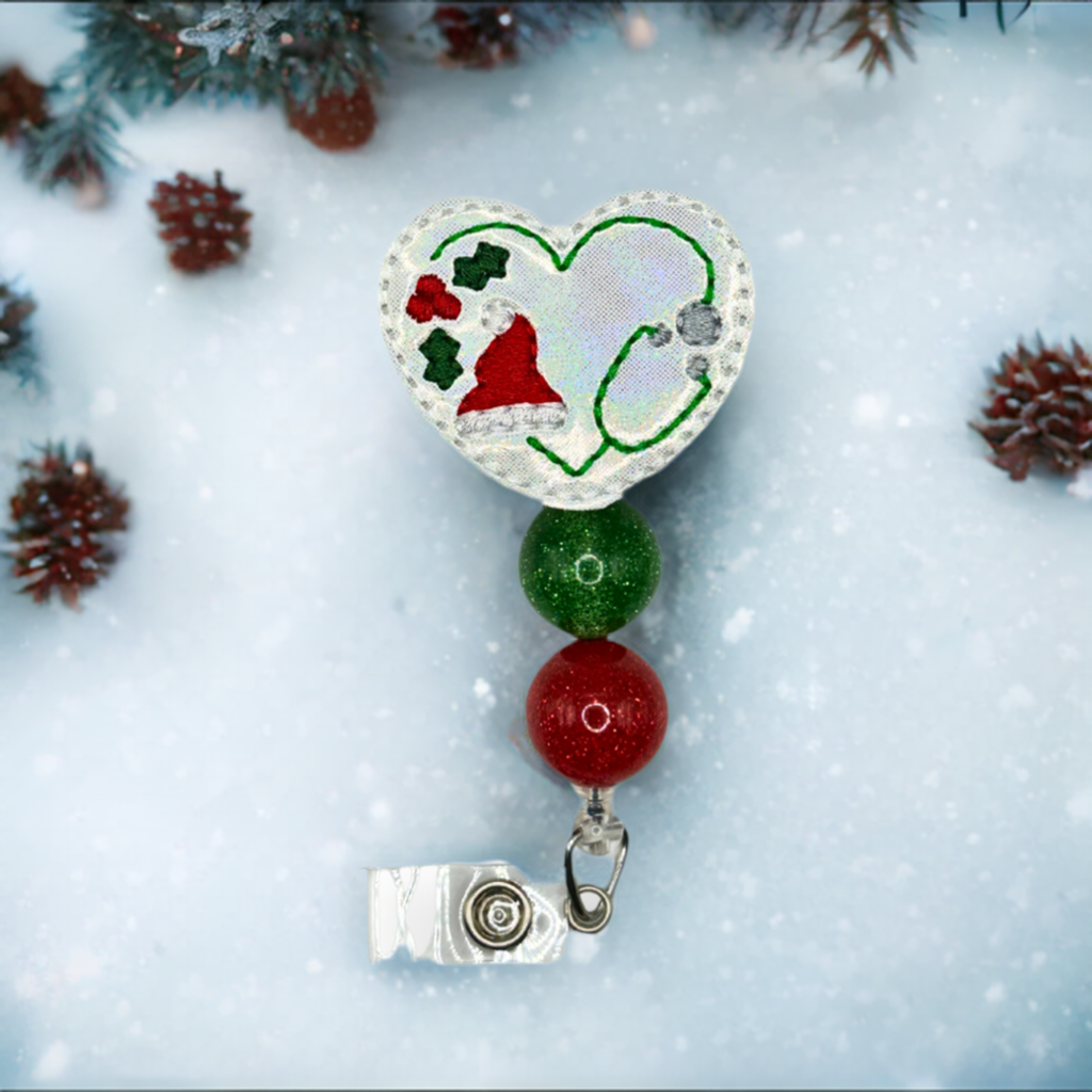 Christmas Heart Stethoscope Badge Reel