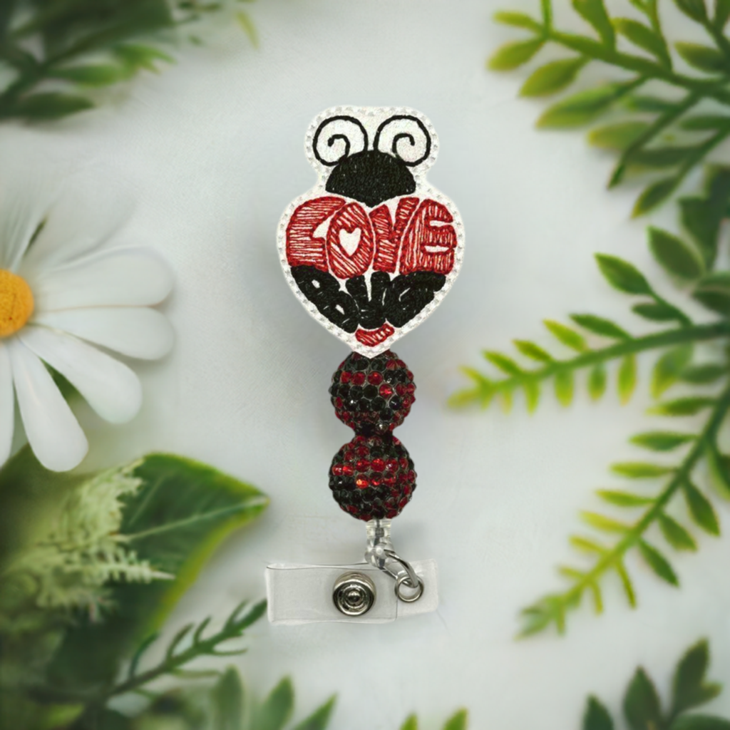 Love bug beaded badge reel